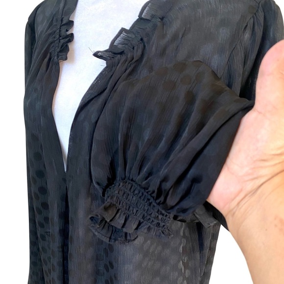 Max Studio Women's Long Sleeve Sheer Jacquard Shine Polka Dot Blouse Size XL - Picture 5 of 16